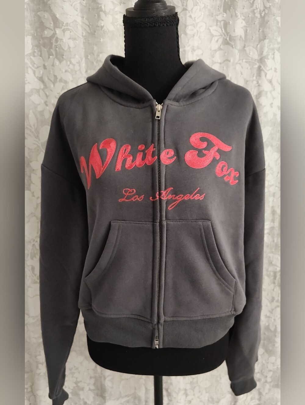 NWT White Fox Boxy Zip Front Hoodie Volcanic XS/S